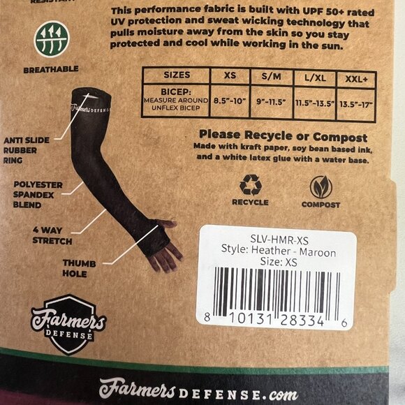 Farmers Defense Protection Sleeves, Heather Maroon, Size XS - Picture 8 of 9